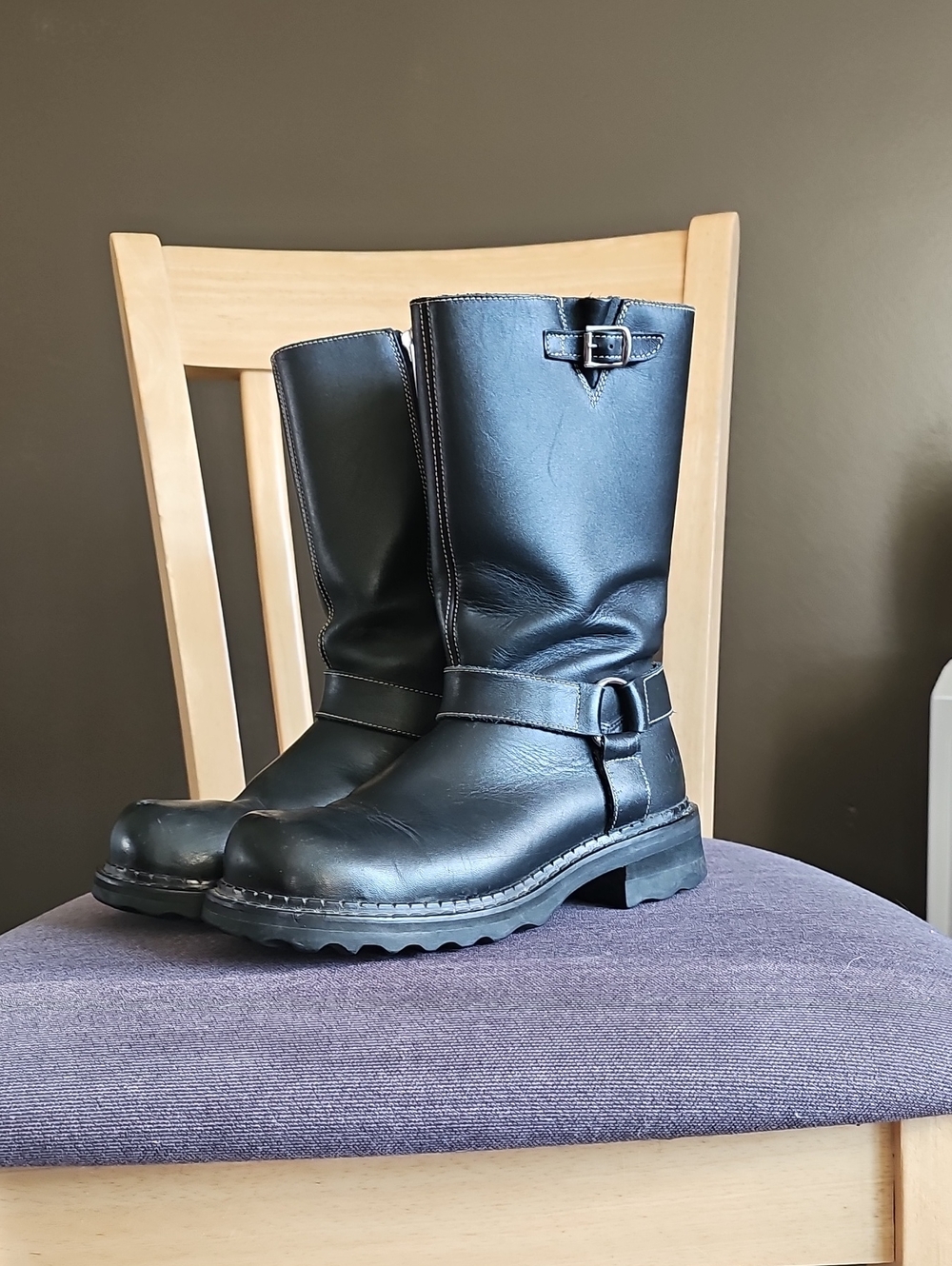 Men's Black Leather Engineer Boots - Classic Work Style